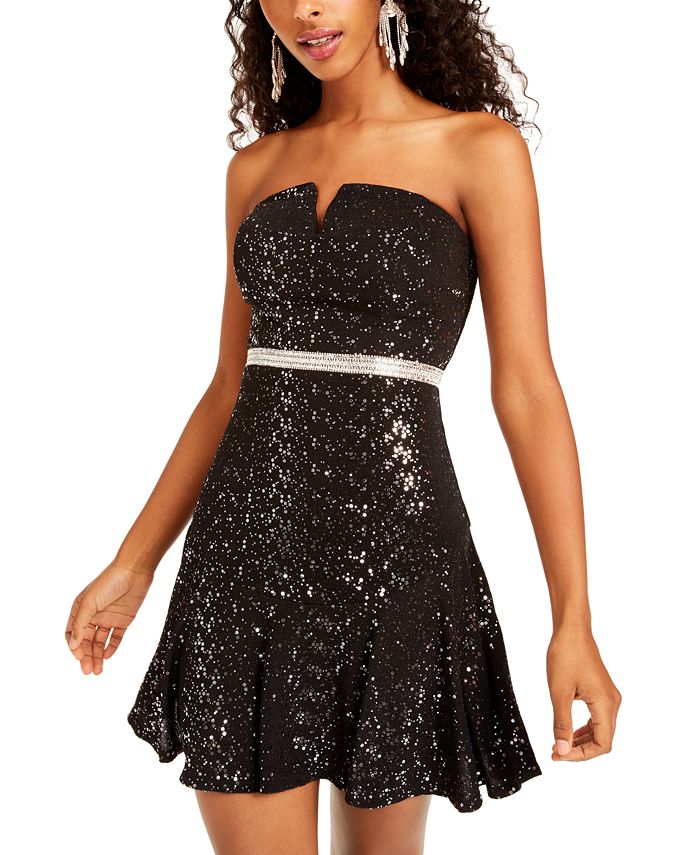 City Studios Junior's Sequined Fit & Flare Dress Blue Size 5