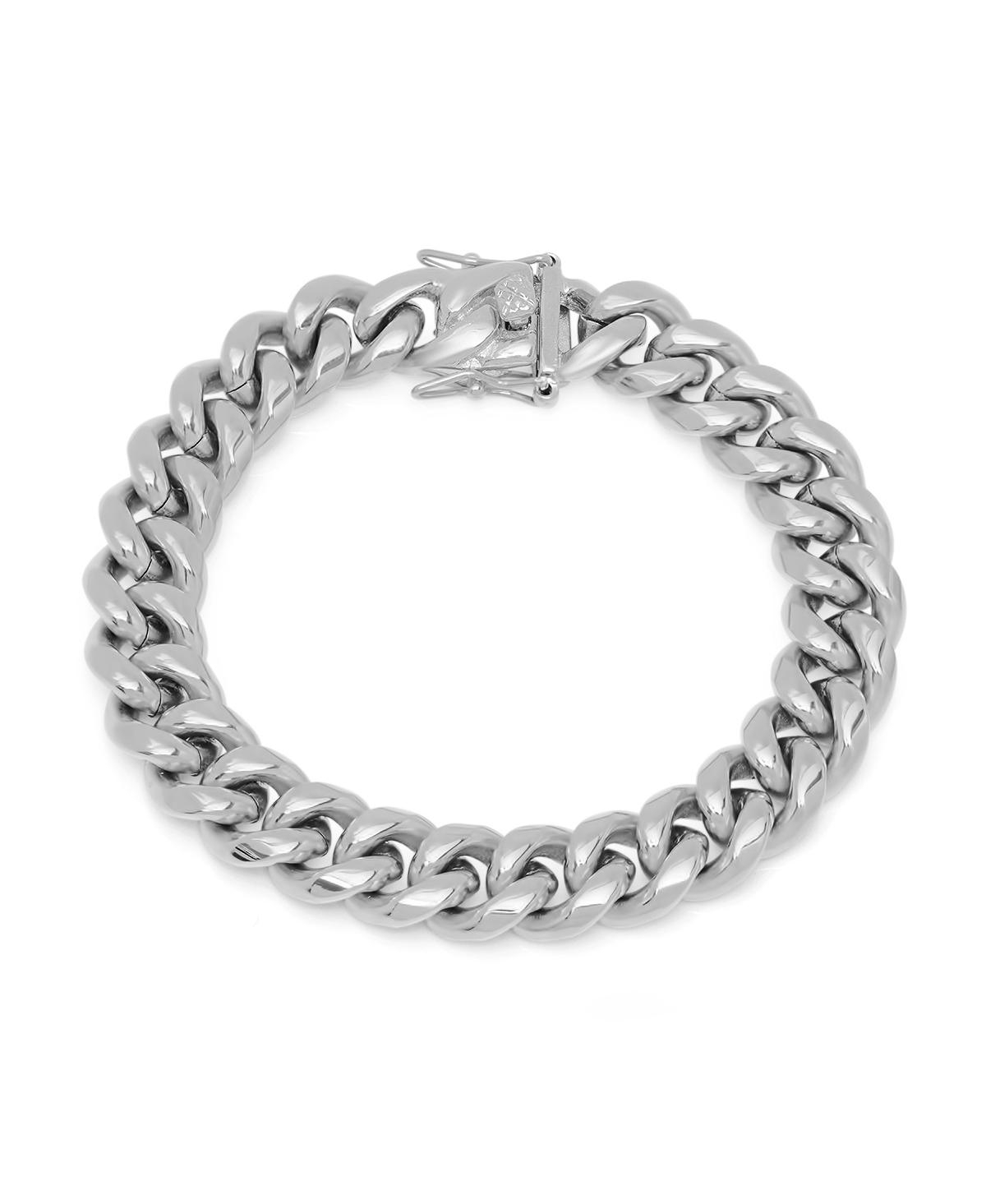 Men's Stainless Steel Miami Cuban Chain Link Style Bracelet with 12mm Box Clasp Bracelet - Silver