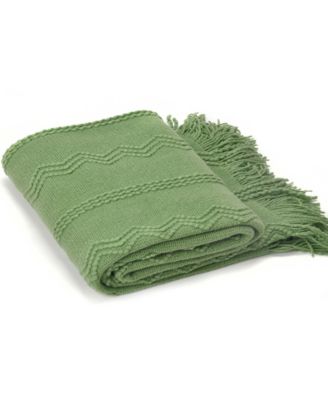 Battilo Home Woven Raised Zigzag, Chain Patterns and Tasseled End Throw, 50" X 60"