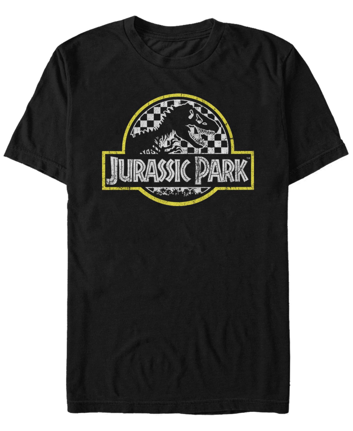 Мужская футболка Fifth Sun Jurassic Park Distressed Checkered Logo Short Sleeve, цвет: Чёрный — фото 1