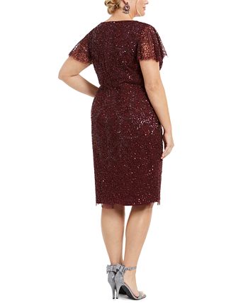 Adrianna Papell Plus Size Embellished Flutter-Sleeve Sheath Dress - Macy's
