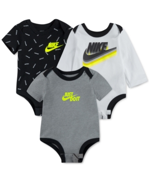 Nike Kids Baby Boys 3 Pc Neon Logo Bodysuit Set In Charcoal