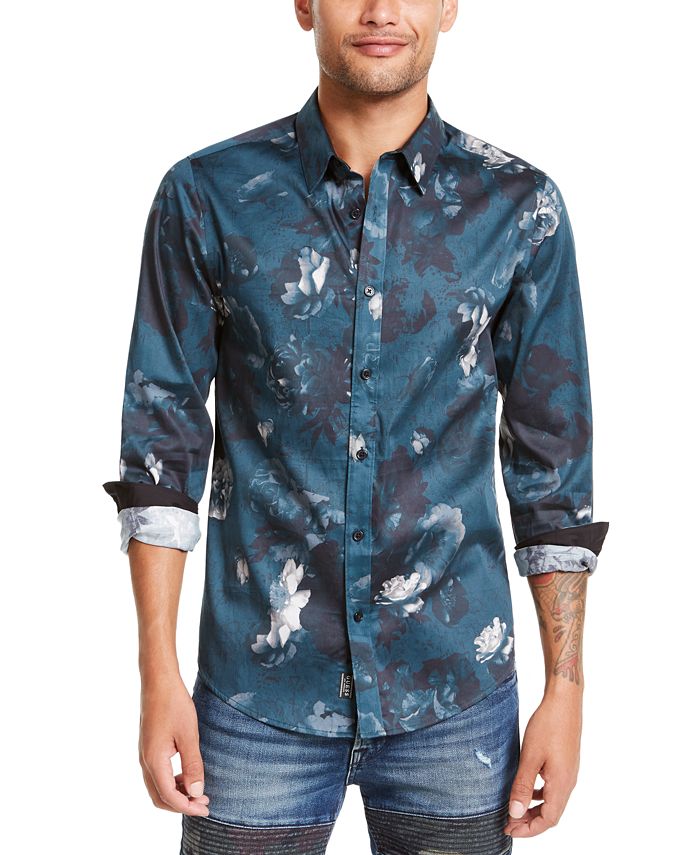 GUESS Men's Luxe Melting Floral Pattern Shirt & Reviews - Casual Button ...