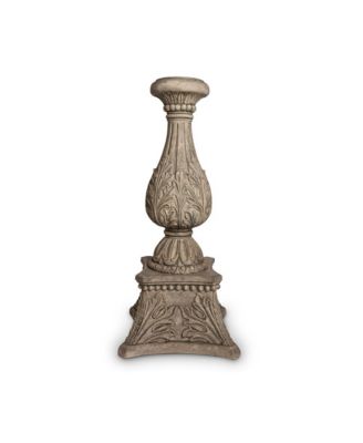 The GG Collection - 36-Inch Tall Cast Stone Grey Embossed Candlestick Holder
