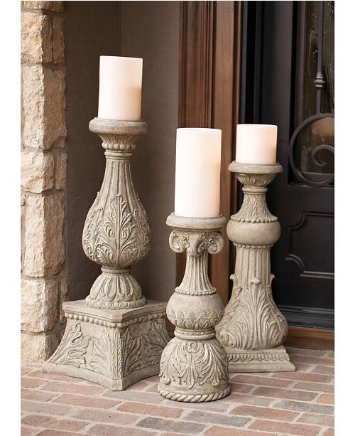 The Gg Collection 36 Inch Tall Cast Stone Grey Embossed Candlestick Holder Reviews Candle Holders Home Decor Macy S