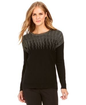 image of Alfani Metallic-Detail Vented-Hem Sweater, in Regular & Petite, Created for Macy-s