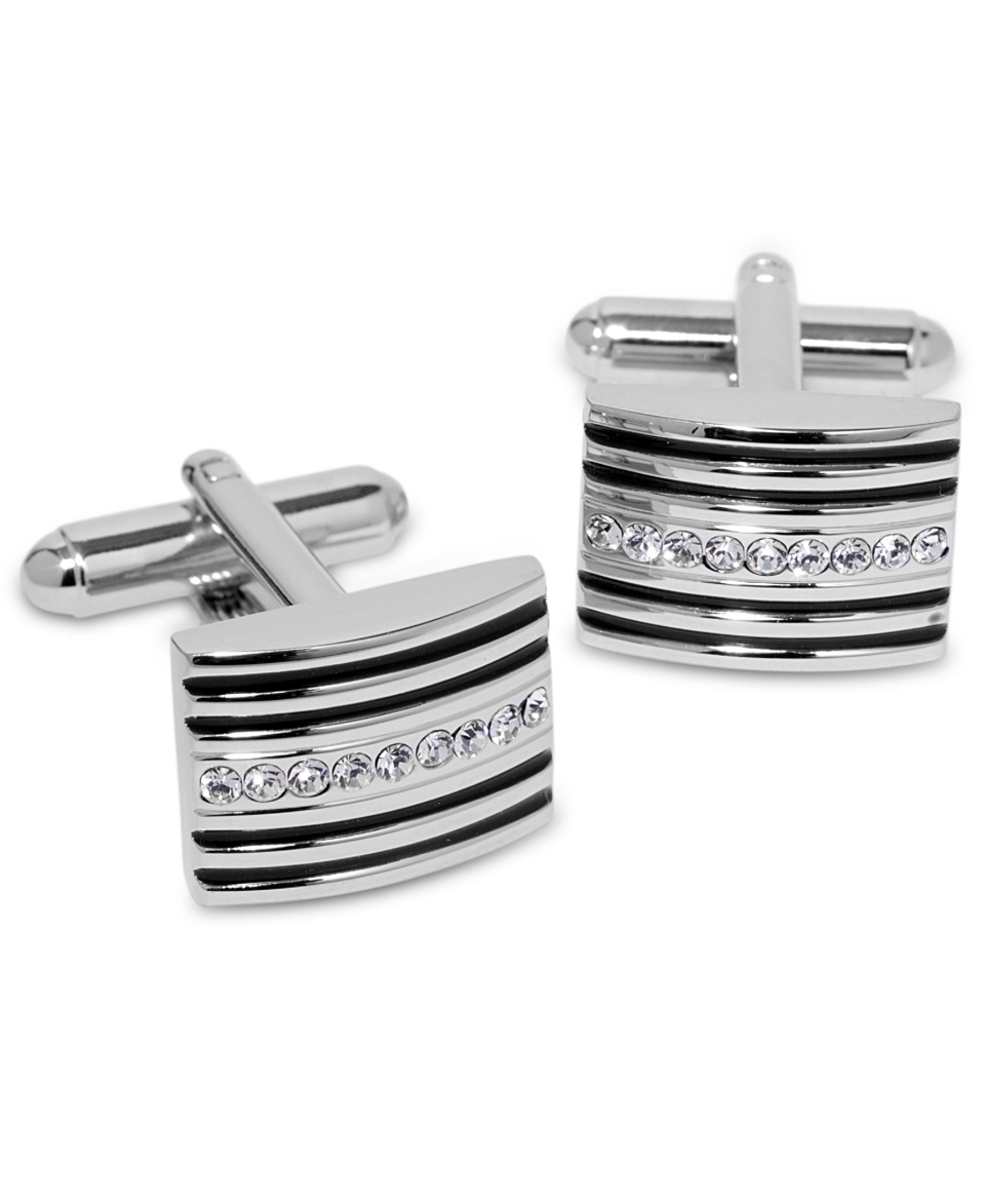 Geoffrey Beene Cufflinks, Striped and Crystal Bowed Rectangle