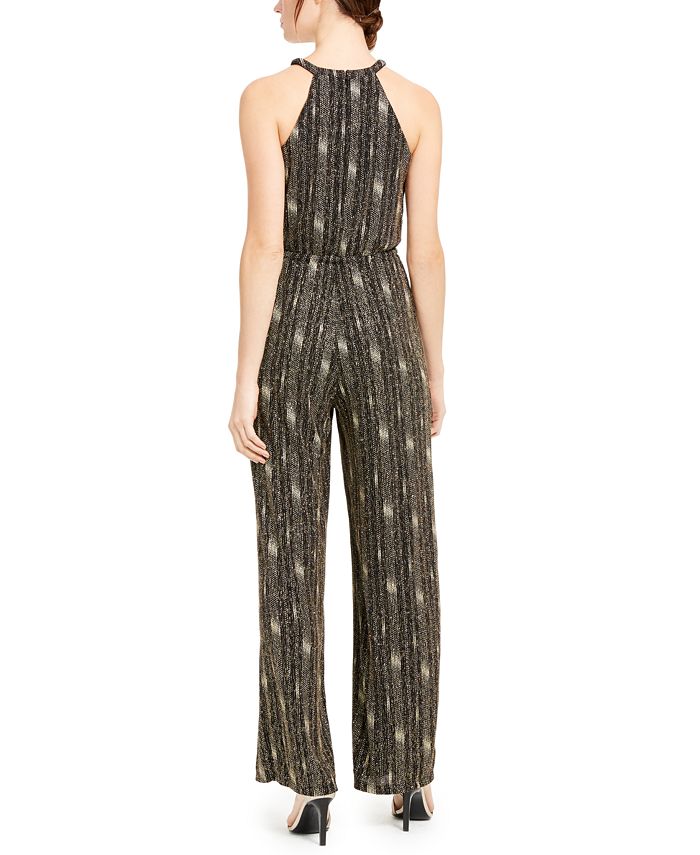 Calvin Klein Tie-Front Glitter Jumpsuit - Macy's