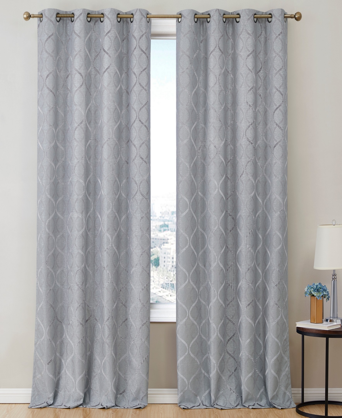Hlc.me Versailles Lattice Flocked 100% Complete Blackout Thermal Insulated Window Curtain Grommet Panels, Energy Savings & Soundproof, For Living Room