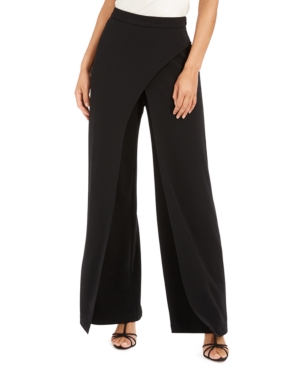 image of Adrianna Papell Crepe Draped-Front Wide-Leg Pants