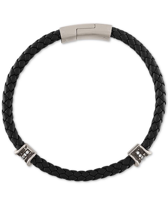 Esquire Men's Jewelry Diamond Braided Leather Bracelet (1/3 ct. t.w