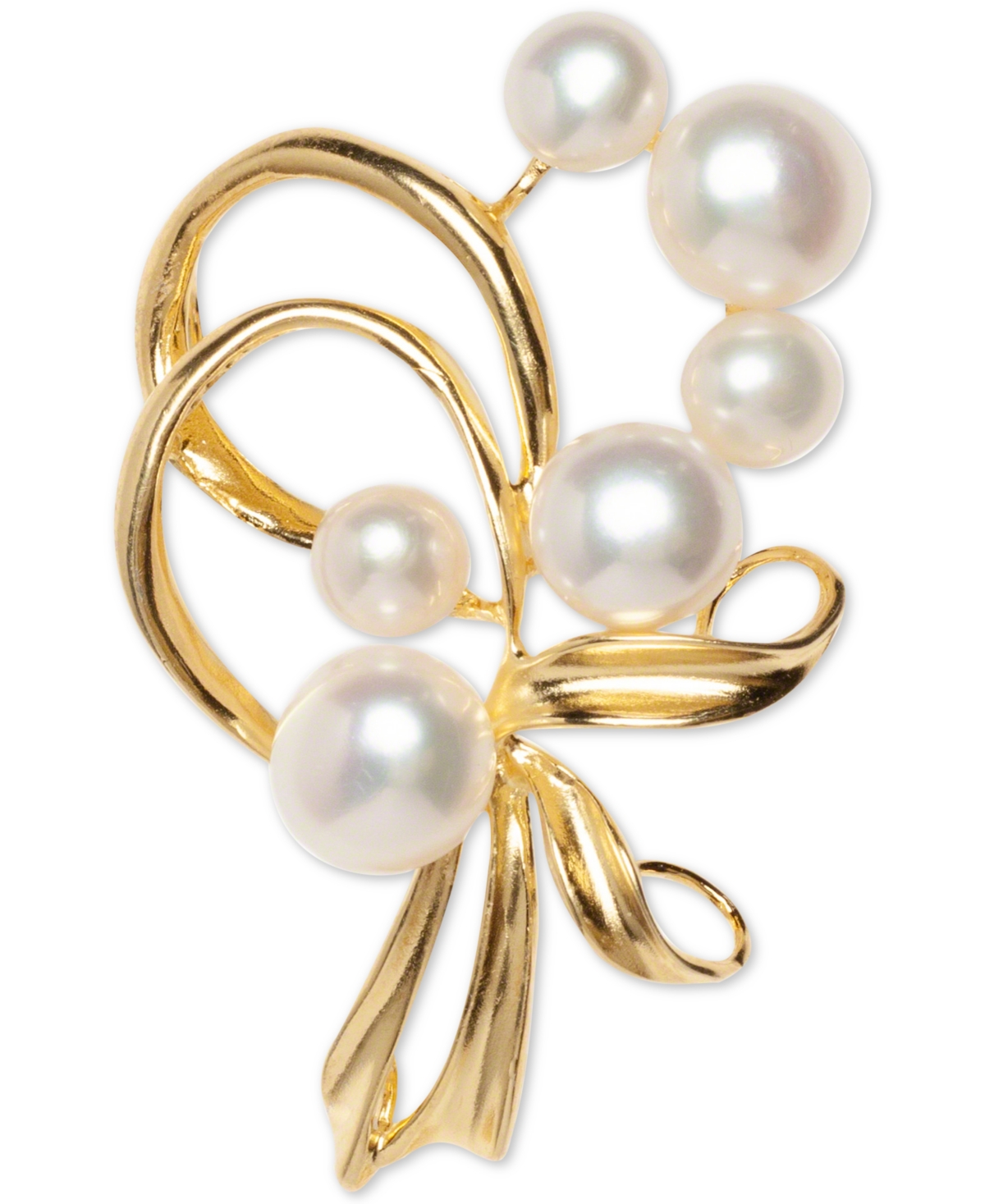 Cultured Freshwater Pearl (7mm & 5mm) Pin in Sterling Silver and 18k Gold Over Silver - Gold Over Silver
