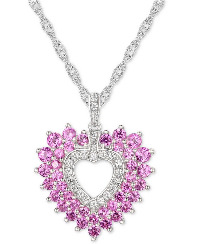 Macy's Pink Sapphire (2 ct. t.w.) and Diamond (1/5 ct. t.w.) Heart 18 ...