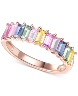 image of Lab-Created Multi-Sapphire Baguette Ring (1-5/8 ct. t.w.) in 14k Rose Gold-Plated Sterling Silver
