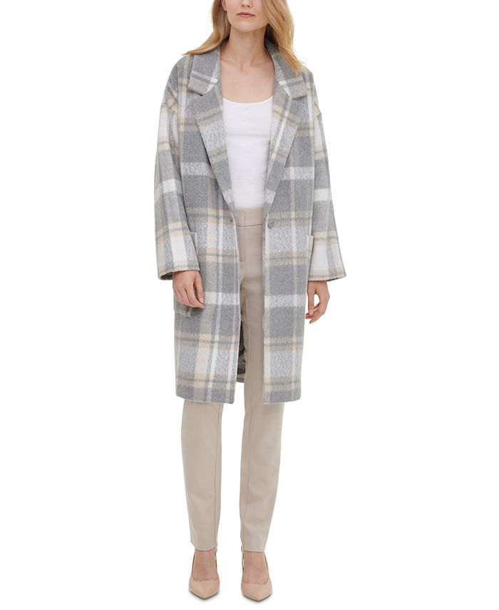 Calvin Klein Plaid Knit Coat & Reviews - Sweaters - Women - Macy's