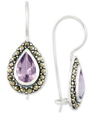 image of Amethyst (2-3/4 ct. t.w.) & Marcasite Teardrop Drop Earrings in Sterling Silver
