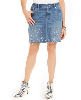 Embellished denim sale skirt