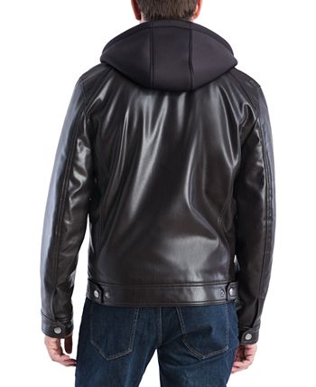 Michael kors store leather hooded jacket