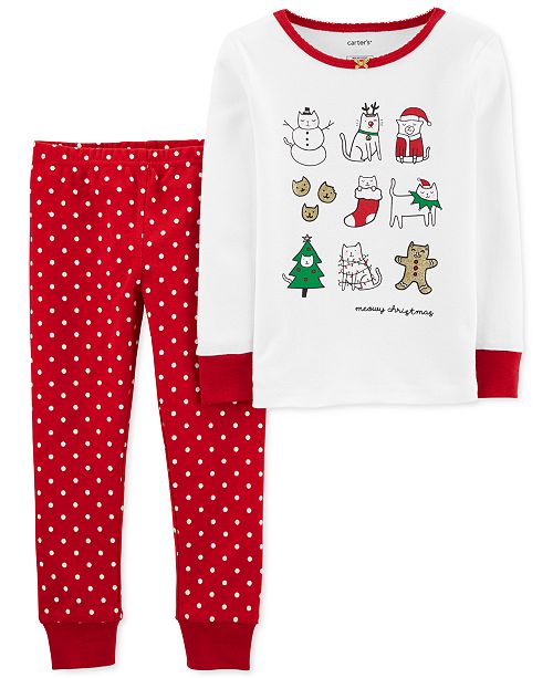 Carter S Toddler Girls 2 Pc Snug Fit Cotton Holiday Cat Pajamas