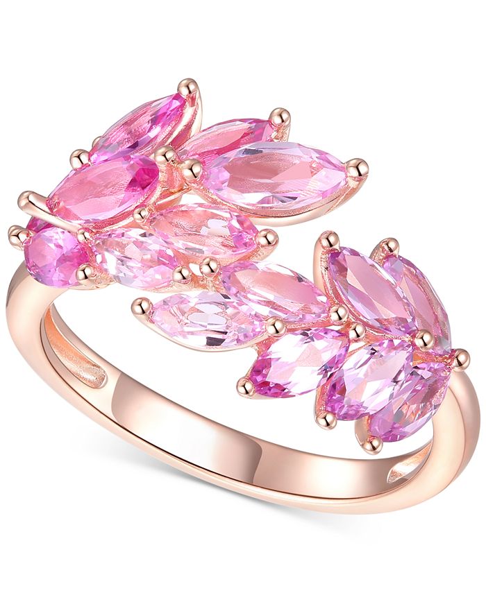 Lab-Grown Pink Sapphire Leaf Statement Ring (2 Ct. t.w.) in 14K Rose Gold-Plated Sterling Silver - Pink Sapphire