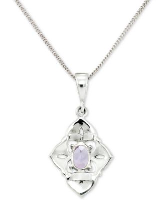 Amethyst (1/2 ct. t.w.) &  Marcasite Flower 18" Pendant Necklace in Sterling Silver