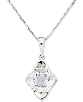 Macy's - Amethyst (1/2 ct. t.w.) &  Marcasite Flower 18" Pendant Necklace in Sterling Silver