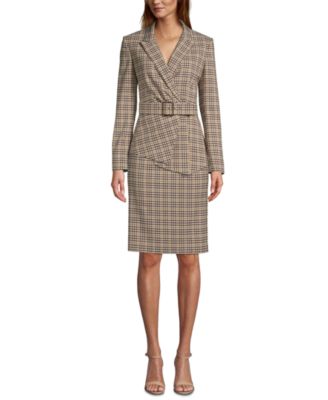 Tahari ASL Petite Belted Plaid Asymmetrical Blazer - Macy's