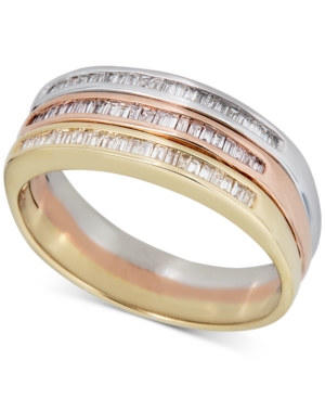 image of Diamond Baguette Tricolor Stack-Look Statement Ring (1/3 ct. t.w.) in 14k Gold, White Gold & Rose Gold
