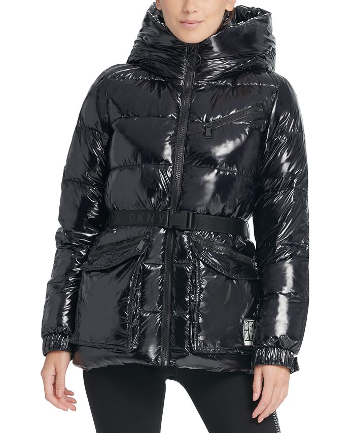 DKNY Sport Belted Hooded Puffer Jacket - Macy's