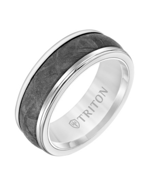 image of Triton 8MM White Tungsten Carbide Ring with Meteorite
