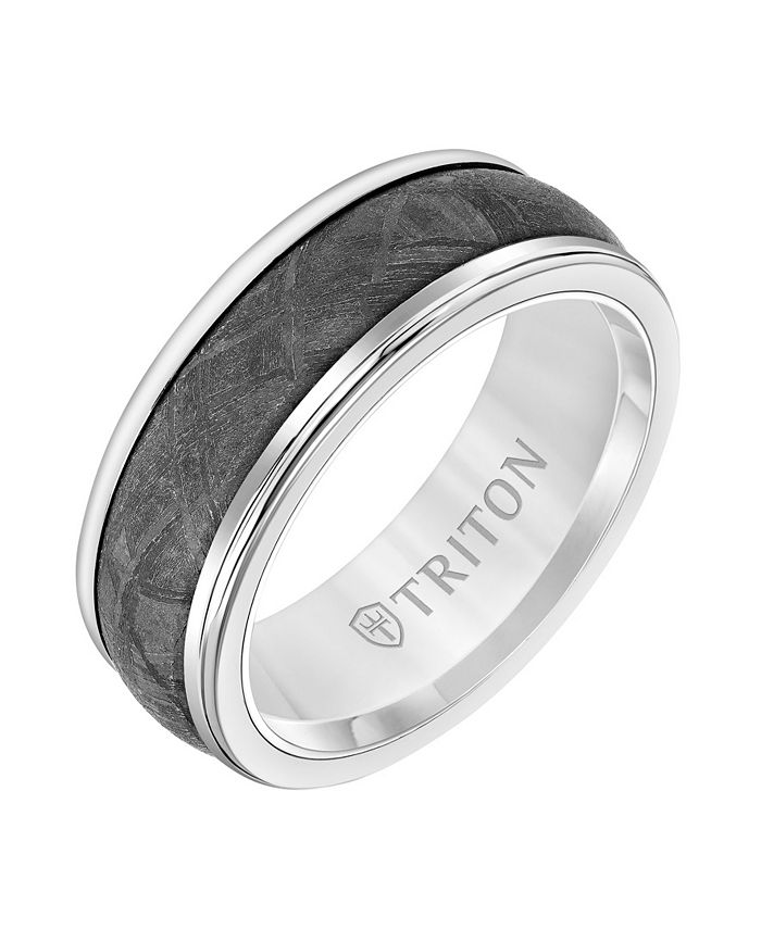 Triton - 8MM White Tungsten Carbide Ring with Meteorite