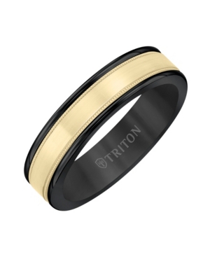 image of Triton 6MM Black Tungsten Carbide Ring with 14K Yellow Gold- Milgrain Insert