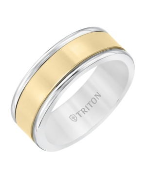 image of Triton 8MM White Tungsten Carbide Ring with 14K Yellow Gold Linear Insert