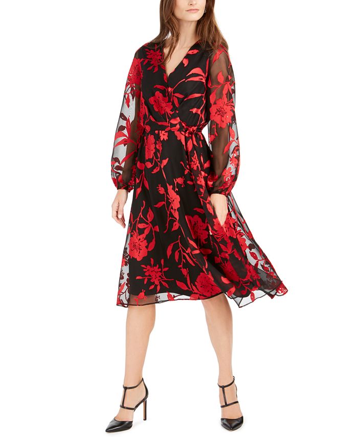 julia jordan Floral-Print Faux-Wrap Dress - Macy's