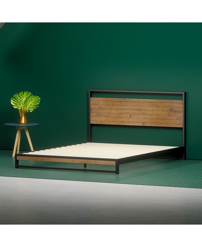 Zinus Suzanne Metal And Wood Platform, Wood And Metal Headboard Bed