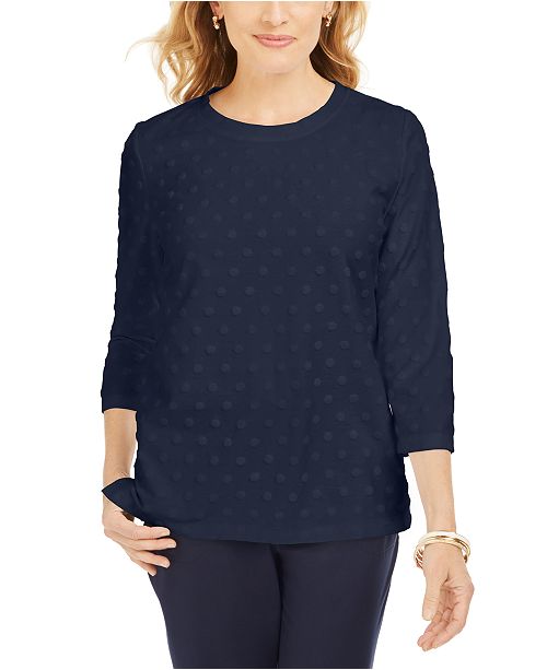 Karen Scott Sport Textured-Dot 3/4-Sleeve Top, Created for Macy's ...