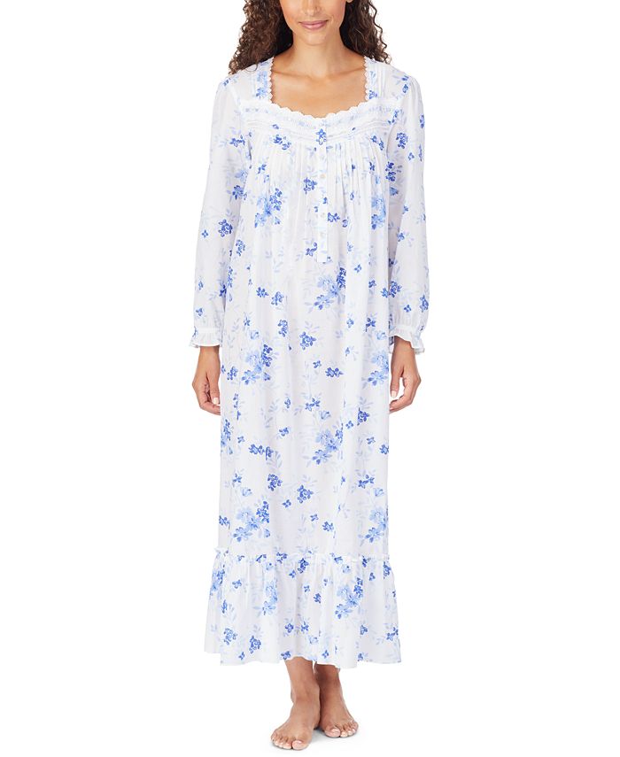 Eileen West Cotton Floral-Print Lace-Trim Ballet Nightgown - Macy's