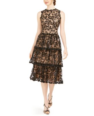 Taylor Sequined Lace Tiered Midi Dress - Macy's