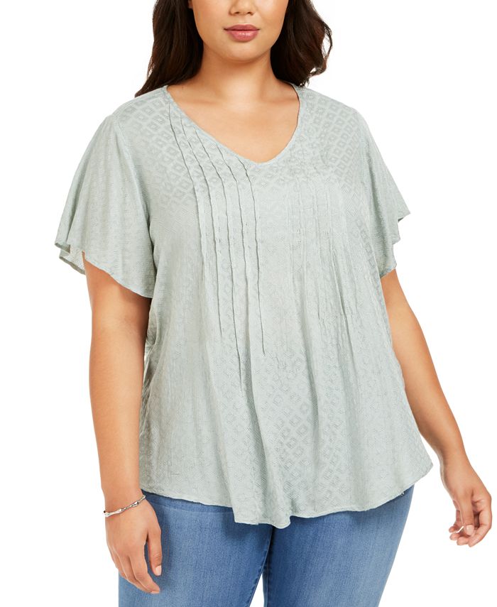 Style & Co Plus Size Pintucked Flutter-Sleeve Top, Created For Macy's ...