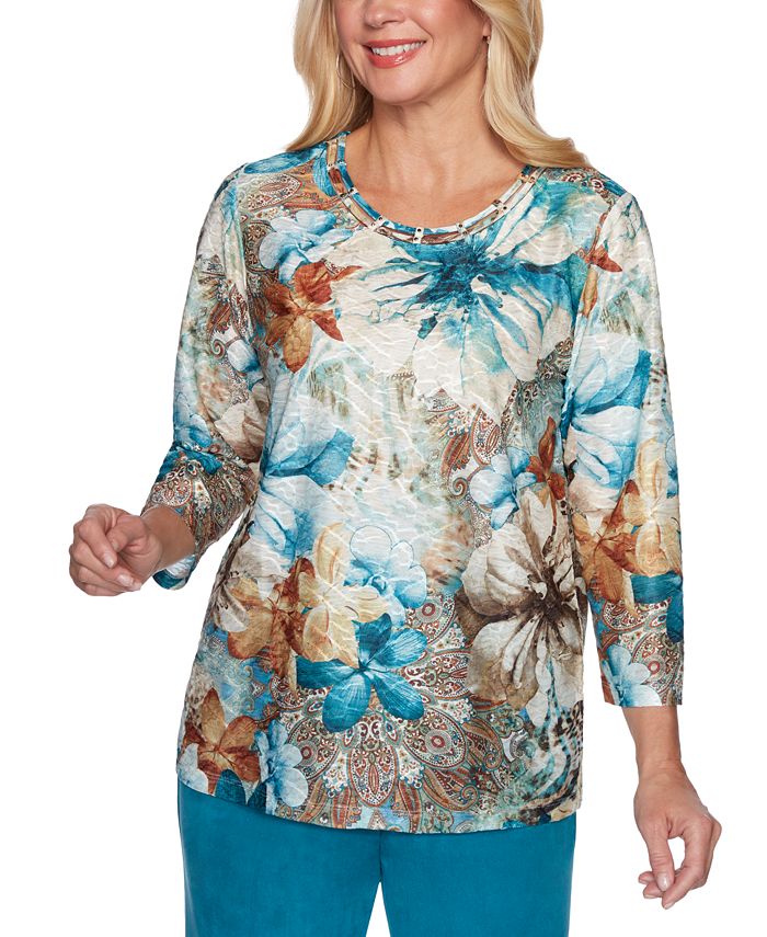 Alfred Dunner Petite Walnut Grove Mixed-Print Top & Reviews - Tops ...