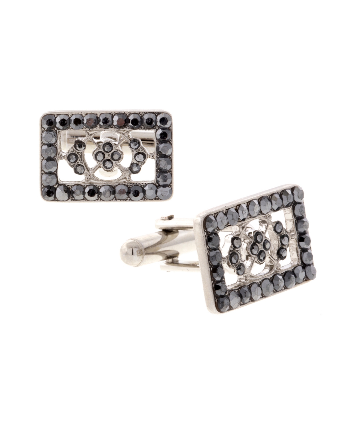 1928 Jewelry Silver-tone Crystal Rectangle Cufflinks In Charcoal