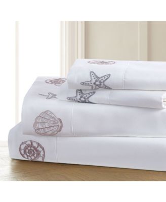 Universal Home Fashions - SEASIDE RESORT Gold Silver Embroidered Sheet Set QUEEN