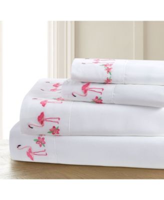 Universal Home Fashions - SEASIDE RESORT Flamingo Parade Embroidered Sheet set King