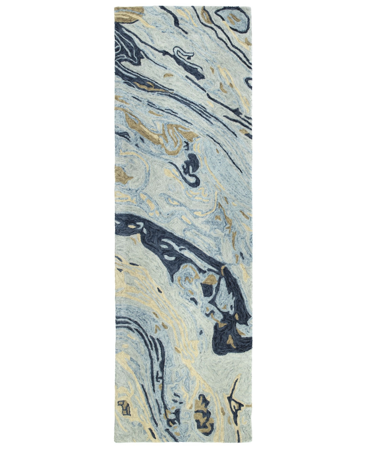 Kaleen Marble MBL01-17 Blue 2'6in x 8' Runner Rug - Blue