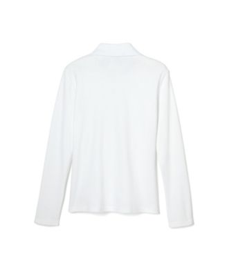 Big Girls Long Sleeve Interlock Knit Polo with Picot Collar