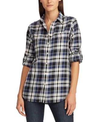 Lauren Ralph Lauren Petite Plaid Twill Button-Down Shirt - Macy's