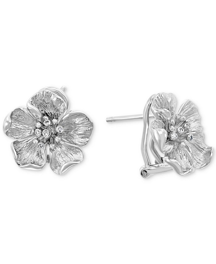 EFFY Collection - Diamond Accent Flower Stud Earrings (1/8 ct. t.w.) in Sterling Silver