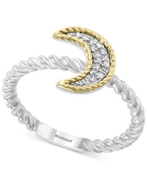 image of Effy Diamond Crescent Moon Ring (1/20 ct. t.w.) in Sterling Silver & 14k Gold-Plate