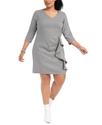 Betsey Johnson - Plus Size Ruffled Houndstooth Sheath Dress