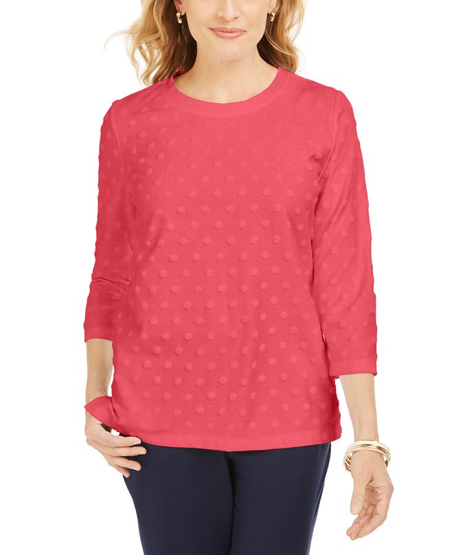 Karen Scott Petite Textured Dot Sweatshirt, Created for Macy's ...